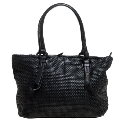 Pre-owned Cole Haan Black Woven Leather Medium Bethany Tote