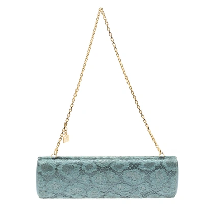 Pre-owned Escada Powder Blue Lace And Satin Chain Clutch