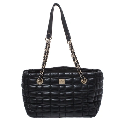 Pre-owned Kate Spade Black Square Quilted Leather Chain Tote