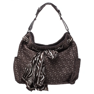 Pre-owned Dkny Brown Signature Canvas Scarf Hobo