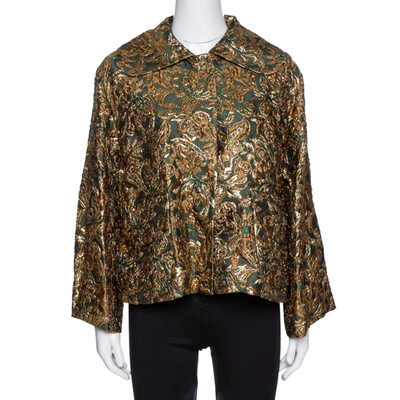 Pre-owned Dolce & Gabbana Green Lurex Floral Jacquard Oversized Jacket S