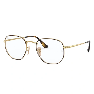 Ray Ban Hexagonal Optics Eyeglasses Gold Frame Clear Lenses 48-21