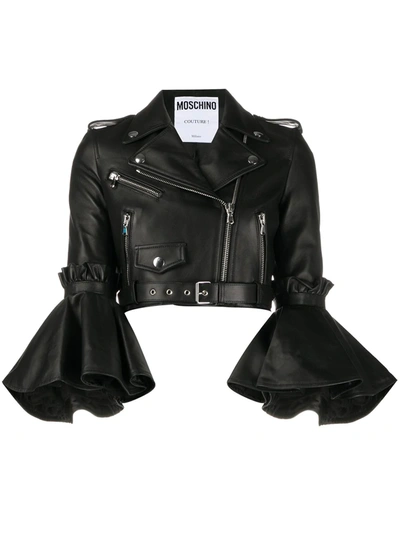 Moschino Modern Marie Antoinette Cropped Leather Jacket In Black