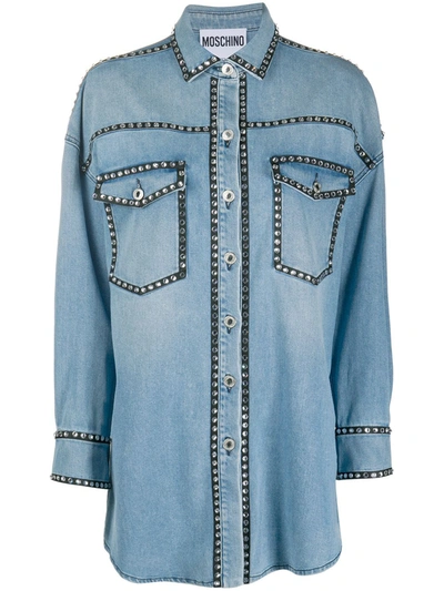 Moschino Crystal-embellished Denim Shirt In Blue Multi