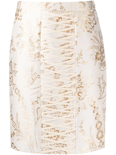 Moschino Jacquard Skirt In Beige And Ocher In White
