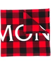 Moncler Logo-check Wool Scarf In Red