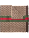 Gucci Web Detail Gg Wool And Silk Scarf In Neutrals