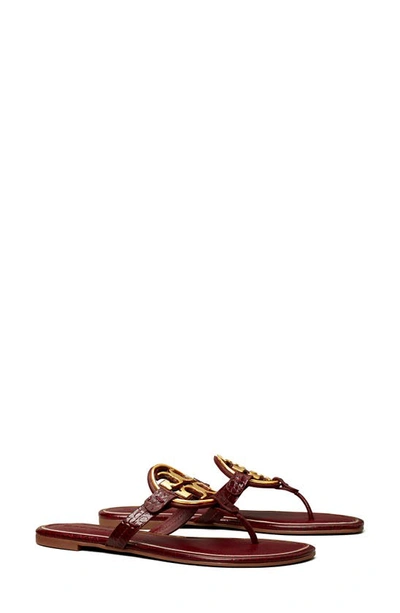 Tory Burch Miller Metal-logo Sandal, Embossed Leather In Burgundy