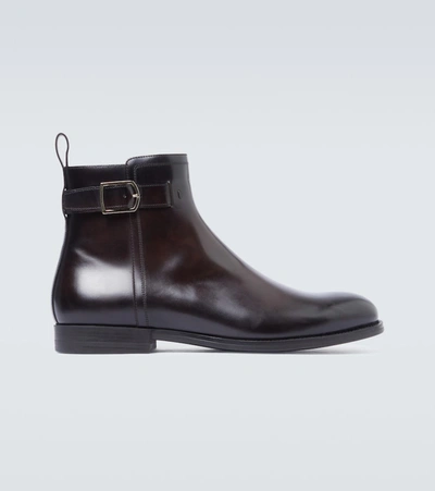 Santoni Ankle Boot In Leather And Brown Color