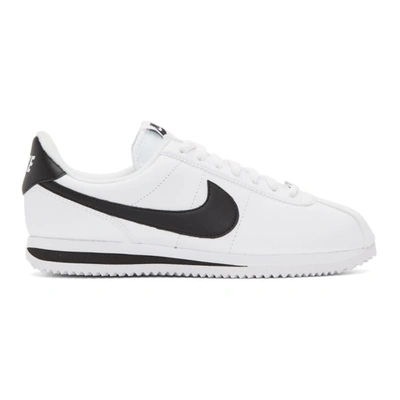 Nike White Leather Basic Cortez Sneakers In White/ Black/ Metallic Silver