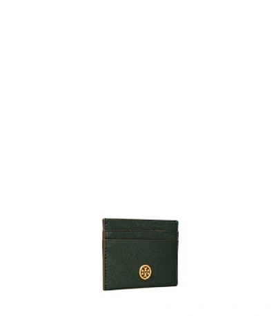 Tory Burch Robinson Card Case In Pine Tree/rolled Brass