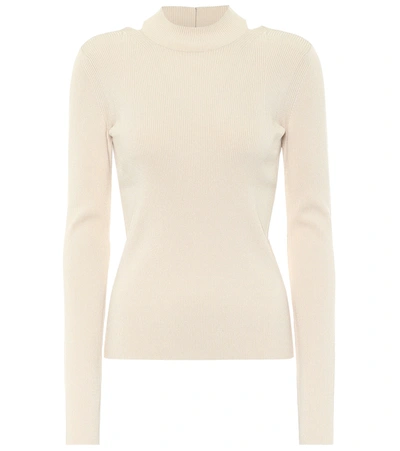 Helmut Lang Blush Cut-out Ribbed-knit Top In Cream