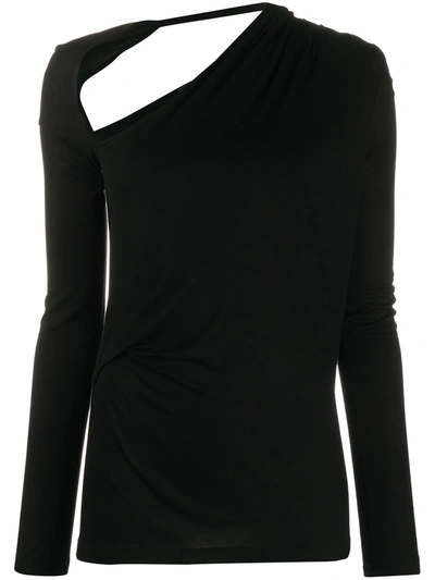 Helmut Lang Asymmetric Long Sleeve Jersey Top In Black