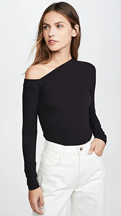 Enza Costa Peached Jersey Easy Off Shoulder Long Sleeve Top In Black