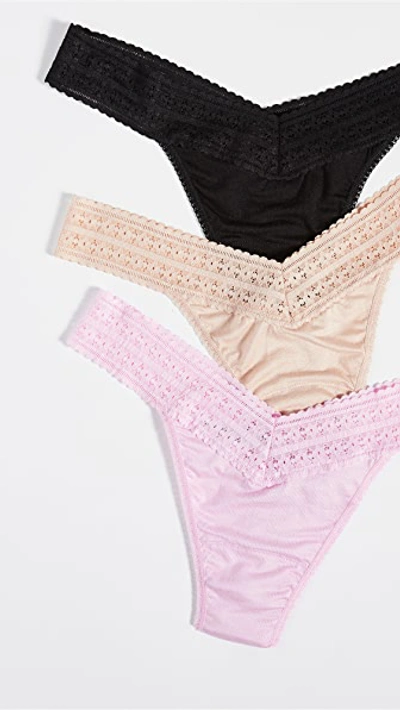 Hanky Panky Dream Low-rise Jersey Thongs 3-pack In Ivy/pink Ruby/electric Purple