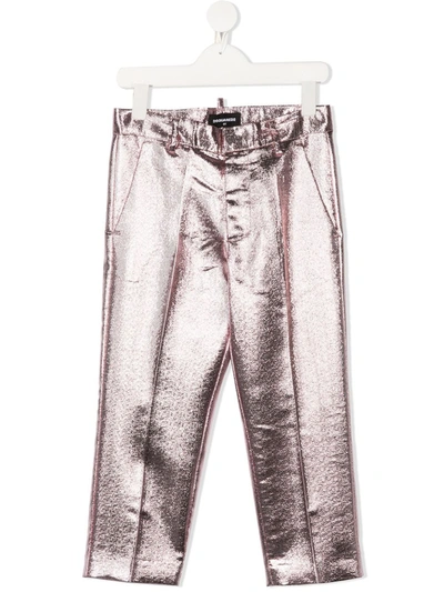 Dsquared2 Kids' Metallic-effect Trousers In Pink