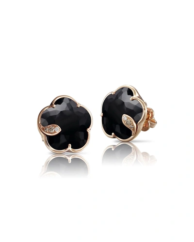 Pasquale Bruni Petit Joli 18k Rose Gold, Black Onyx, & Diamond Flower Stud Earrings In Black/rose Gold