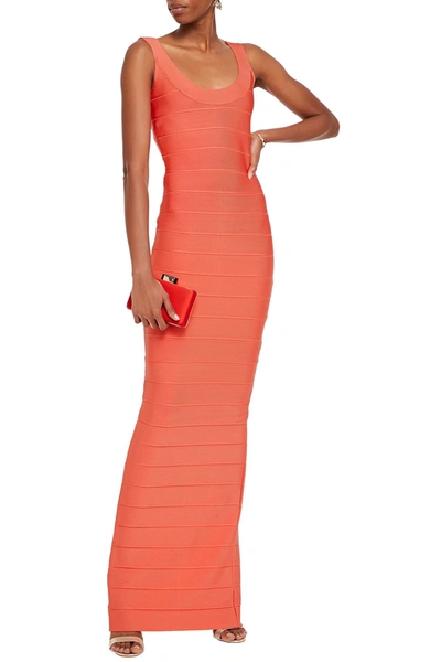 Herve Leger Bandage Round Neck Gown In Coral