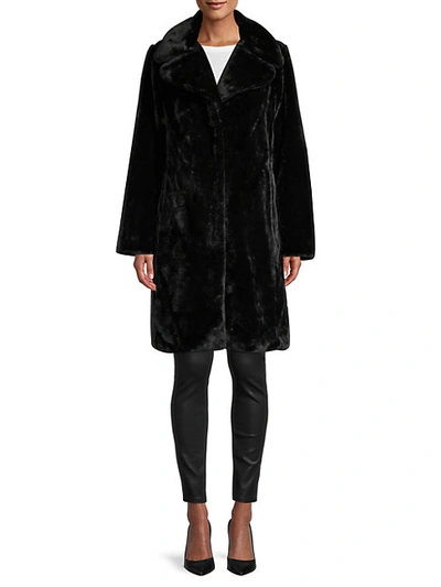 Avec Les Filles Notch Collar Faux Fur Coat In Black