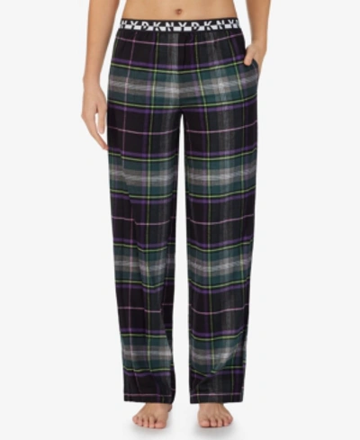 Dkny Black Plaid Knit Pajama Pants In Multi Pld