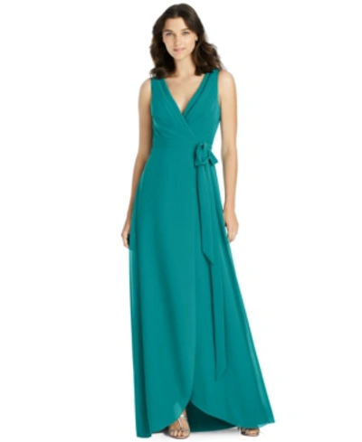 Jenny Packham A-line Wrap Gown In Jade