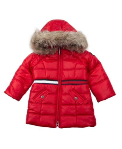 Tommy Hilfiger Kids' Baby Girls Longline Puffer With Sequin Patch In Scarlet Sage
