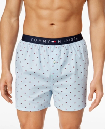 Tommy Hilfiger Men's Flag Logo Printed Cotton Boxers In Ice Blue