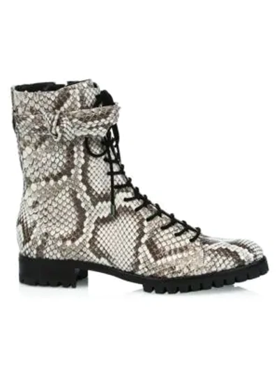 Alexandre Birman Evelyn Python Combat Boots In Natural