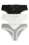 Honeydew Intimates 3-pack Willow Hipster Panties In Black/ Macrame/ Heather Grey