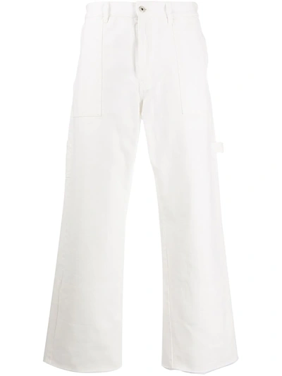 Loewe Cuffed-hem Cropped Wide-leg Trousers In White