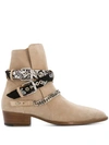 Amiri Bandana Buckle Ankle Boots In Neutrals