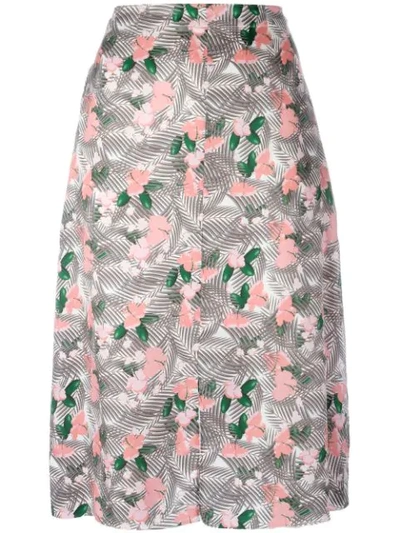 Julien David Floral Printed Midi Skirt In Multicolour