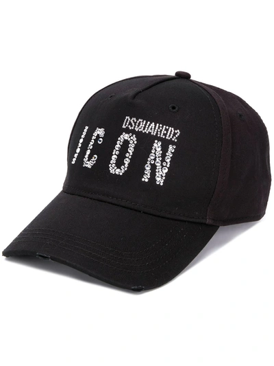 Dsquared2 Logo Embellished Cotton Baseball Cap In Black