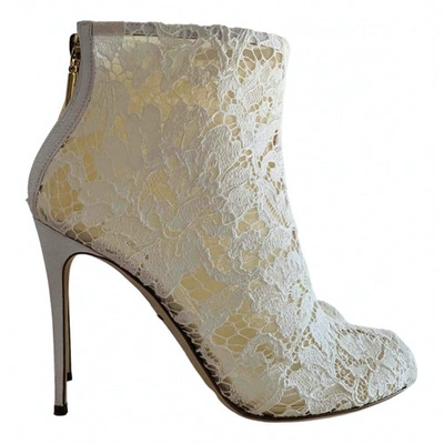 Pre-owned Dolce & Gabbana Cloth Open Toe Boots In White