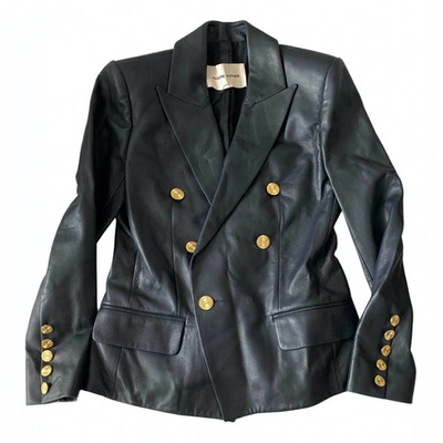 Pre-owned Alexandre Vauthier Leather Biker Jacket In Navy