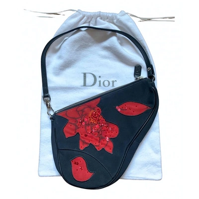Pre-owned Dior Saddle Cloth Mini Bag In Black