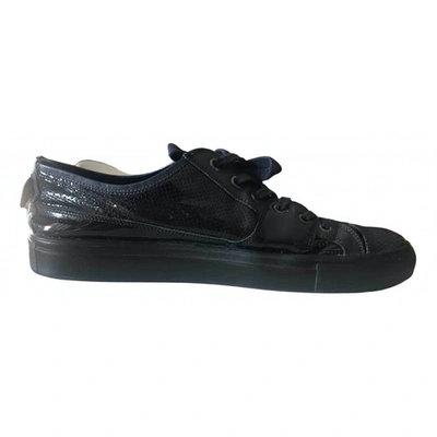 Pre-owned Neil Barrett Patent Leather Low Trainers In Navy