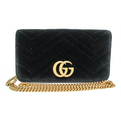 Pre-owned Gucci Gg Marmont Chain Flap Crossbody Bag In Black