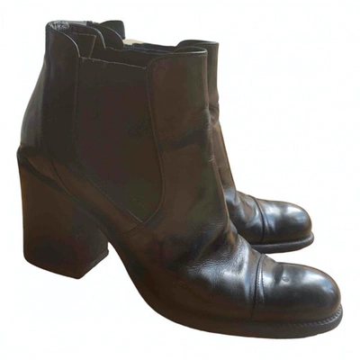 Pre-owned Prada Leather Ankle Boots In Black