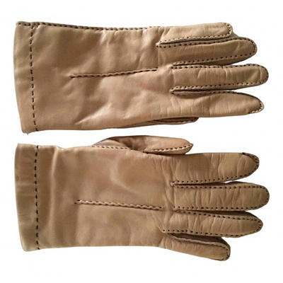 Pre-owned Alberta Ferretti Leather Gloves In Beige