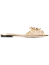 Dolce & Gabbana Bianca Crystal-embellished Lace Sandals In Gold