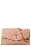 Tory Burch Kira Chevron Quilted Leather Wallet On A Chain In Pink Moon