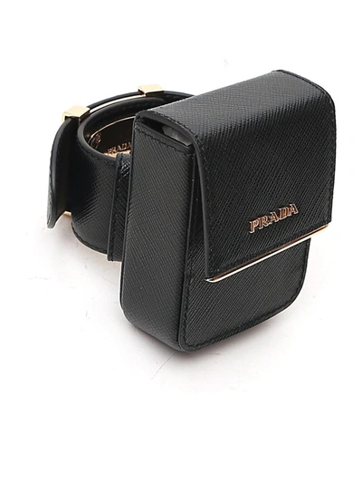 Prada Saffiano Leather Pouch Bracelet In Black