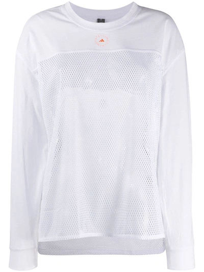 Adidas By Stella Mccartney Printed Organic Cotton-jersey And Mesh Top In White