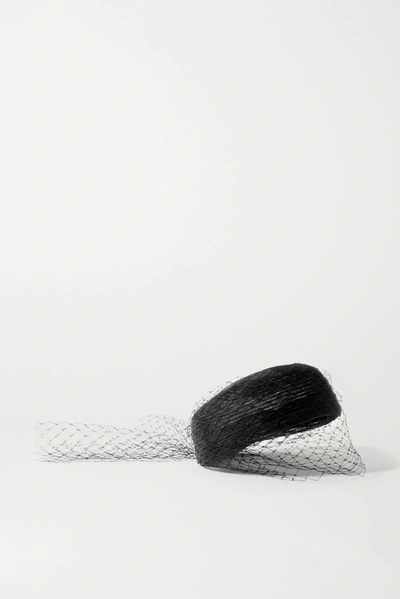 Gigi Burris + Net Sustain Pippa Silk Tulle-trimmed Woven Hat In Black