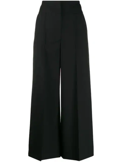 Stella Mccartney Vegetarian Leather-trimmed Twill Wide-leg Jumpsuit In Black