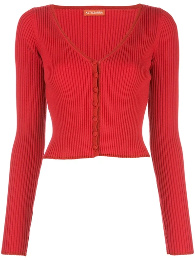 Altuzarra Eva Ribbed Stretch-knit Cardigan In Red