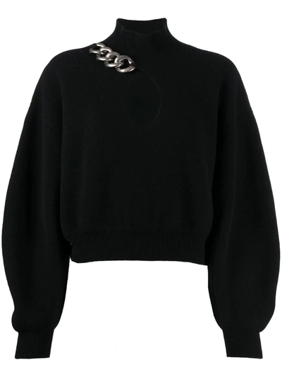 Alexander Wang Cropped Chain-detailed Cutout Wool-blend Turtleneck Sweater In Black