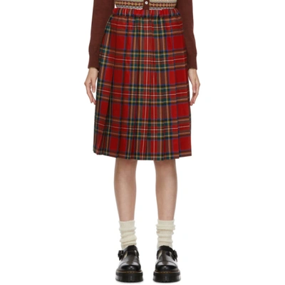 Comme Des Garcons Girl Pleated Checked Wool-twill Skirt In Red