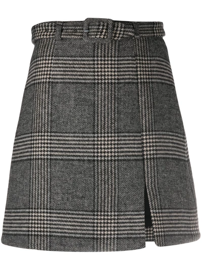 Alexa Chung Whatever Belted Prince Of Wales Checked Tweed Mini Skirt In Gray